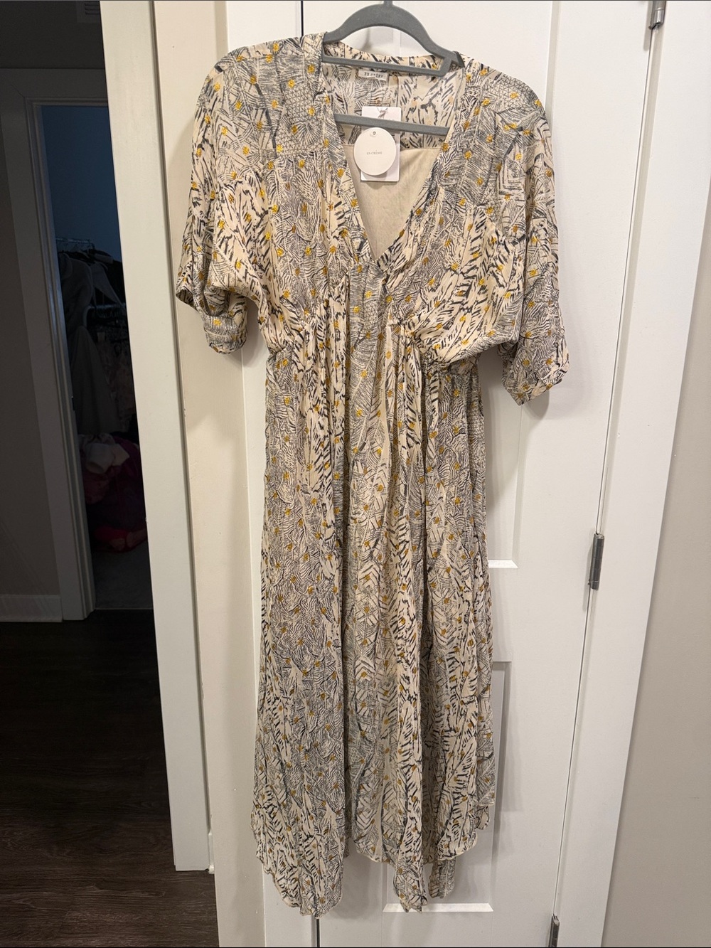 Boho V-Neck Midi Dress in Cream and Yellow